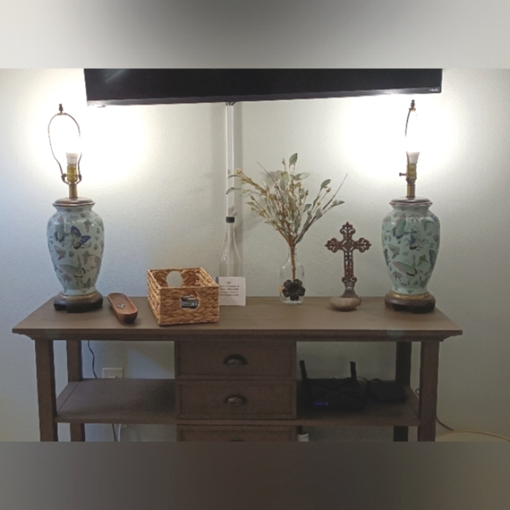 2 Vintage Fredrick Cooper Butterfly Ceramic Table Lamps